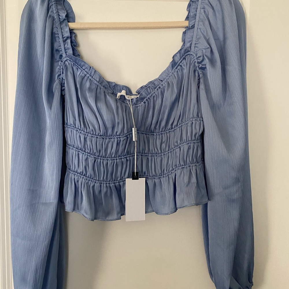 Astr Light Blue Ruched Blouse